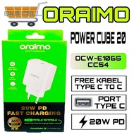 Oraimo Charger Travel Adapter OCW-E106S+CC54 20W Powercube 20 Single Port Type-C to C Fast Charging