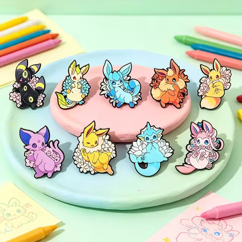 Cartoon Monster Floral Fantasy Fox Creature Hard Enamel Pins Colorful Flower Surrounded Animal Metal