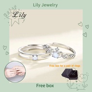 [Gift box]S925 Silver Moonstone Couple Ring Unique Opening Adjustable Crown Men Women Couple Ring
