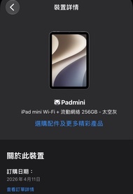iPad mini  7（A17pro ）Wi-Fi + 流動網絡 256GB 太空灰