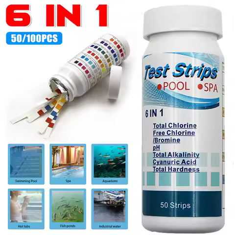 50/100pcs Multipurpose 6 in 1 Chlorine PH Test Strips SPA Swimming Pool Water Tester Pape Chlorine/P