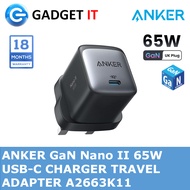 ANKER GaN Nano II 65W USB-C LAPTOP PHONE CHARGER TRAVEL ADAPTER A2663K11