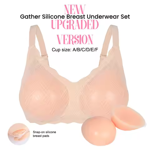 2-in-1 Silicone Breast Form Bra Flat Chest Plumper A/B/C/D/E/FCup Detachable Drag Queen Cosplay Ches