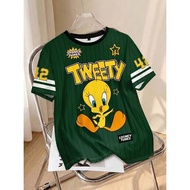 Kids Cartoon Tweety Bird Striped Short Sleeve T-shirt Looney Tunes Print Boys Girls Casual Sports Te