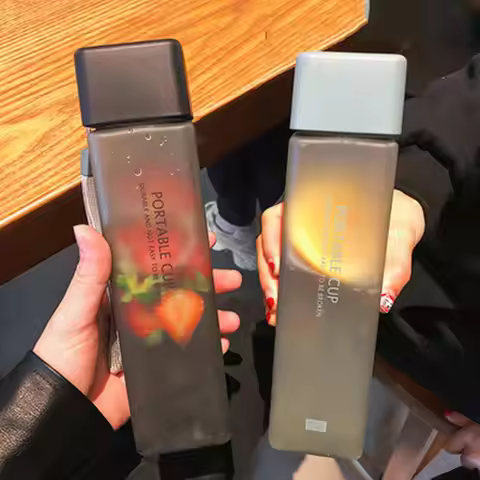 Square Water Bottle Plastic Clear Cup Leakproof Frosted Water Bottle Portable Drink Jug Practical PP