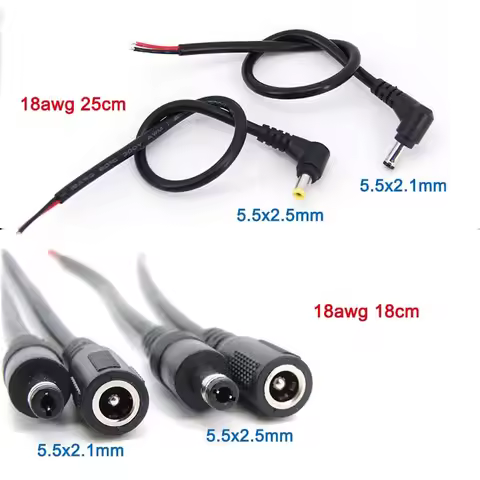 18awg 7A DC 5521 5525 Male Female right angel Power Supply adapter Connector Cable Pigtails Copper c