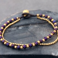 深紫色水晶方形黃銅雙鏈手鐲捷克珠