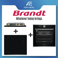 BRANDT AI1790X 90CM SLIMLINE HOOD WITH TOUCH CONTROL + BRANDT BPI6309B 3 ZONE INDUCTION HOB + BRANDT BOH7532LX 73L BLACK MULTIFUNCTION BUILT-IN OVEN