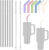 Stainless Steel Straws, Reusable, 6 Pieces Stainless Steel Straws with Silicone Tips, 30 cm Metal St