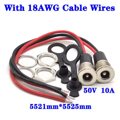 50V 10A DC099 5.5 X 2.1mm and 5.5 X 2.5mm DC Power Socket Threaded Female Connector Adapter with 18A