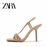 Zara Women's Shoes Women's Shoes Shiny Fabric Rhinestone Decoration French Stiletto Fashion Sandals