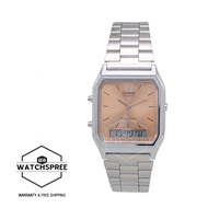 [Watchspree] Casio Analog-Digital Vintage Style Dual Time Stainless Steel Band Watch AQ230A-4A AQ-23