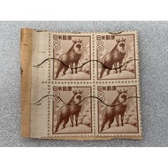 Japanese Stamps National Treasure Set (Set Of 2) Year 1952-59 8 Yen Used Block 4 Attached To Paper