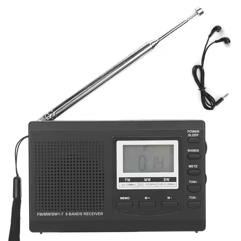 HRD‑310 Portable Radio Mini Stereo FM/MW/SW Receiver with Digital Clock 3.5mm Earphone Radio with Di