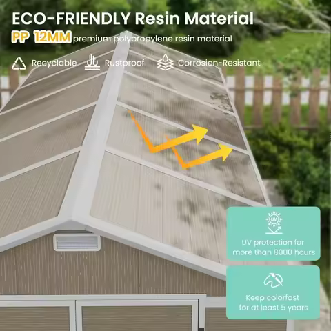 Outdoor Storage Shed 7.5x10.7 FT, Plastic Garden Shed for Bike, Garbage Can, Tool, Outside Sheds & O