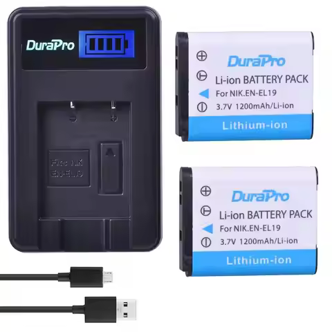DuraPro EN-EL19 EN EL19 Battery +LCD USB Charger for Nikon W100 W150 S2500 S100 S2600 S3100 S3200 S3