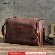 CONTACTS Crazy Horse Leather Vintage Men Bag Crossbody Shoulder Bag Strap Sling Shoulder Bag Luxury