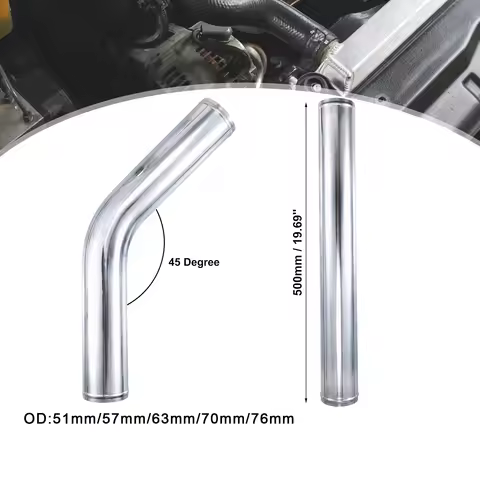 Uxcell Aluminum Alloy Tube OD 51/57/63/70/76mm Intercooler Pipe Air Intake Tube Hose 0 45 Degrees 50