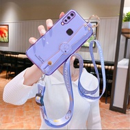 Casing VIVO Y15 Y11 Y12 Y17 Y21 Y33S y21s y21a y21t  protective lens electroplating mobile phone case with wrist strap lanyard