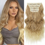 4 Pcs Set Seamless & Natural-Look Clip-In Hair Extensions, Water Wave Texture, 27T613# Ombre Golden