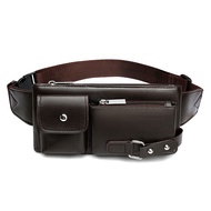 Leather Bag Men Waist Fanny Pack PU Leather Multi Zipper Crossbody Bag Sling Shoulder Large Capacity