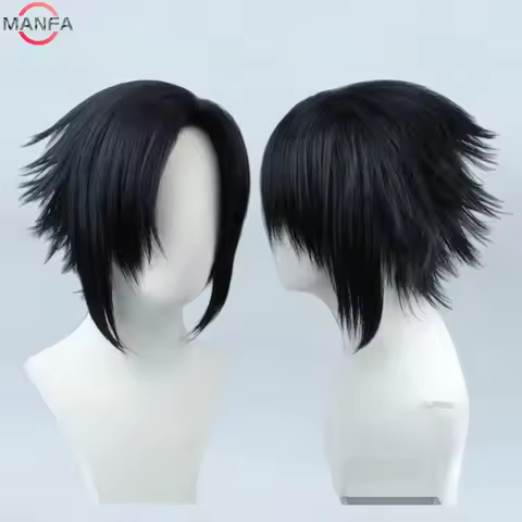 Anime Uchiha Sasuke Cosplay Wig Tilt-up Short Black Heat Resistant Synthetic Hair Cosplay Wigs + Wig