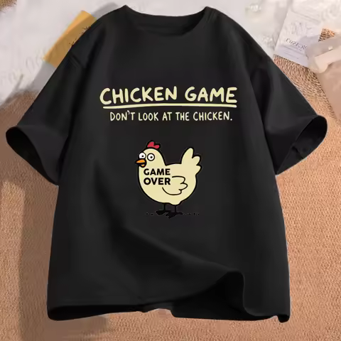Chicken Game Don't Look At The Chicken Funny Chicken T-Shirt Printed Graphic T Shirt Tops Fashion Me