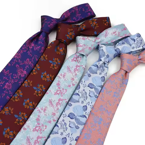 Man's 6cm Casual Floral Polyester Tie Red Blue Green Flower Pattern Jacquard Necktie Business Suit A