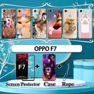 2 IN 1 OPPO F7 Case with Tempered Glass Curved Ceramic Screen Protector Cat and Dog