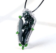 冰種老藍水翡翠福瓜項鍊 18K金鑽石 | 天然緬甸玉翡翠A貨 | 送禮