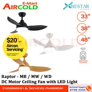 Bestar DC Motor Ceiling Fan with LED Light 33"/38"/48" Raptor
