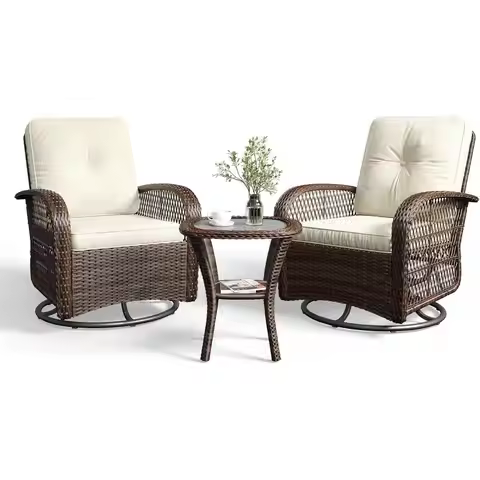3 Pieces Patio Furniture Set, Patio Swivel Rocker Chairs Set of 2, Wicker Outdoor Bistro Set with Ro