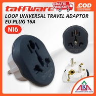 TAFFWARE Travel Adapter LOOP N16 Adapter AU Converter/ US/ UK to EU Plug 16A Universal/
