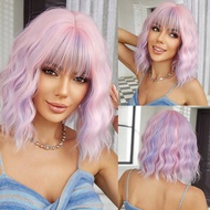 Dreamy Purple-Pink Wednesday,Enid Wig 14 Inch Bob Wigs For Women Curly Wavy Wigs With Bangs Short He