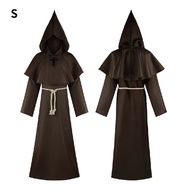 Medieval Monks Hooded Cape Priest Robe Wizard Halloween Cosplay Costume for Kids Men Women