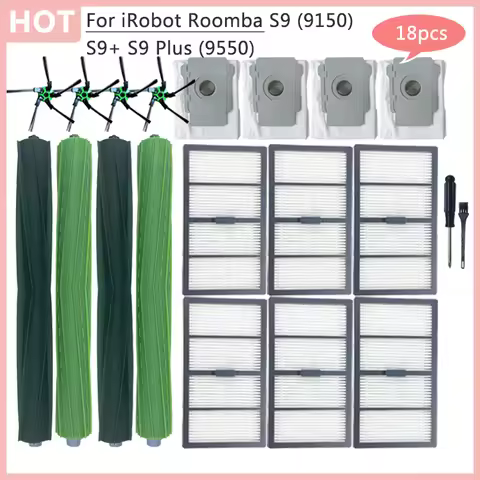 For Irobot Roomba S9 (9150) S9+ S9 Plus (9550) Spare Parts Scrub Brush Side HEPA Filter Dust Bag Hom
