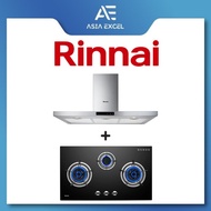 RINNAI RH-C249-SSR 90CM CHIMNEY HOOD + RINNAI RB-983G FLEXIHOB 88CM 3 BURNER GLASS BUILT-IN GAS HOB