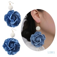 LIDU1 Blue Flower Earrings Denims Earwears Exaggerate Camellia Earrings Accessories
