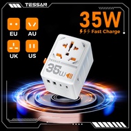 TESSAN Travel Adapter, 35W Universal Travel Adapter - 2 USB + 3 Type C in One Travel Charger with UK/US/AUS/EU Plugs and Socket, International Power Adapter Wall Charger for Phones