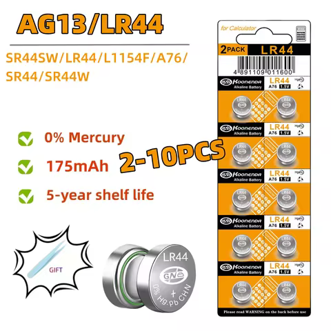 2-10PCS 1.55V LR44 AG13 LR1154 Button Battery 357 SR44 RW82 SR1154 Zinc Manganese Button cell Watch 