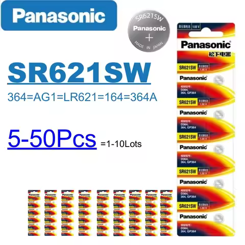 5-50PCS Panasonic SR621SW 364 watch battery AG1 LR621 164 364A button battery for Tissot CK Quartz w