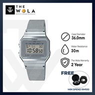 (2 Years Warranty) Casio Vintage Women's Digital Watch A700WM-7A Silver Stainless Steel Mesh Band La