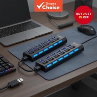 7-port USB hub with high-speed 2.0 and 480Mbps on/off switch.