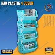 Rak Susun Serbaguna Plastik 4 Tingkat & Rak Mainan Anak Susun Multifungsi Rak Dapur Plastik 4 Susun
