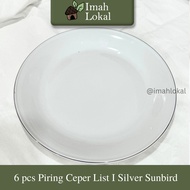 PUTIH 6pcs Ceramic Dinner Plates List 1 Silver Sunbird White 10.5 inch | Buffet Flat Plate