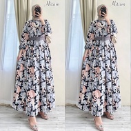 Rabela Dress - Dress Wanita Crinkle Airflow Premium Gamis Terbaru Lengan Balon Baju Muslim Motif Bunga Kekinian LD 110 cm
