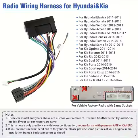 NEWEST For Hyundai IX25 Car Radio Cable Power Harness For Hyundai Santa Fe For Hyundai Sonata For KI