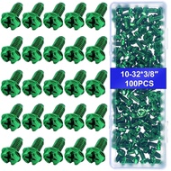 Tandefio 100 Pcs Ground Screws for Electrical Box, 10-32 x 3/8 Inch Green Hex Head Grounding Screw C