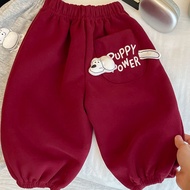 HYS kids long pants girls kids pants 女童长裤 Girls Cute Fashion Puppy Pocket Sweatpants Childrens Casua