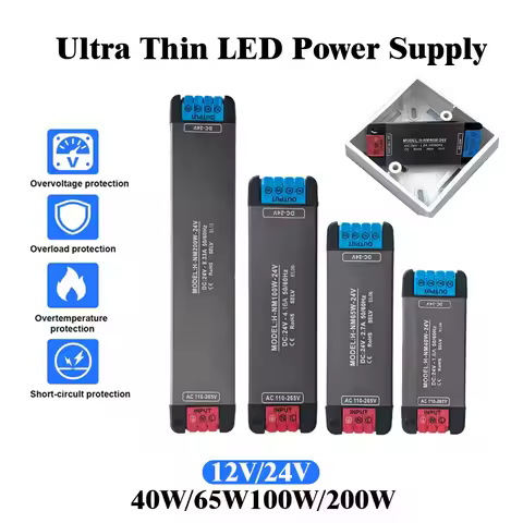 DC24V 200W 100W 65W 40W Ultra Thin LED Driver Power Supply, Slim Constant Voltage Transformer for LE